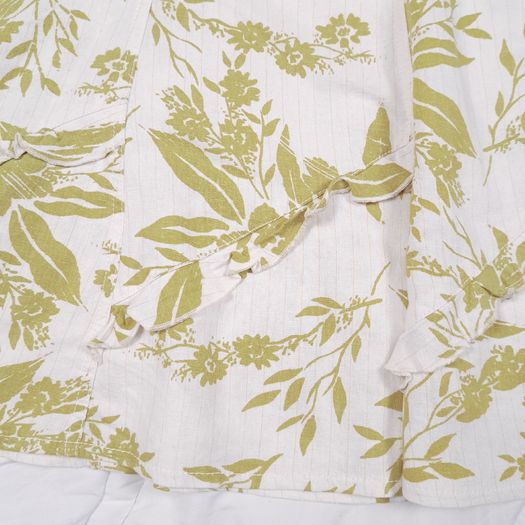 Marks & Spencer White Olive Green Floral Print A-line Midi Skirt 14UK/42EU