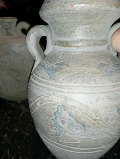 Unglazed terracotta pilgrim flask and jug