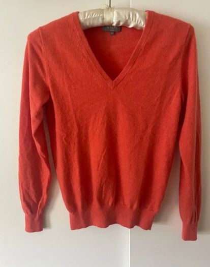 N.Peal London 100% Cashmere Jumper XS Coral V-Neck Luxury Knit