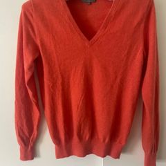 N.Peal London 100% Cashmere Jumper XS Coral V-Neck Luxury Knit