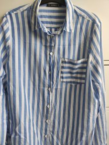 Dunnes Stores Blue and White Striped Long Sleeve Shirt Size M