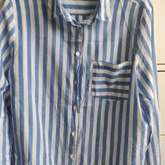 Dunnes Stores Blue and White Striped Long Sleeve Shirt Size M