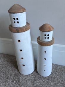 Nook Home Wooden Lighthouse Ornaments Set of 2 Coastal Home Decor