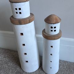 Nook Home Wooden Lighthouse Ornaments Set of 2 Coastal Home Decor