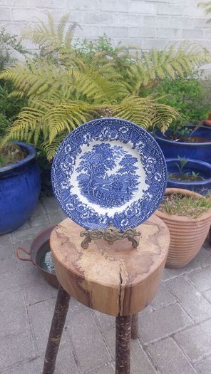 Lovely Vintage Blue and White 7.75 Inch Luncheon Plate By English Ironstone Tableware in a Lovely Cottagecore Style Idyllic Rural Scene Pattern