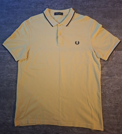 Fred Perry Mens Twin Tipped Polo Shirt Yellow Navy White Size L
