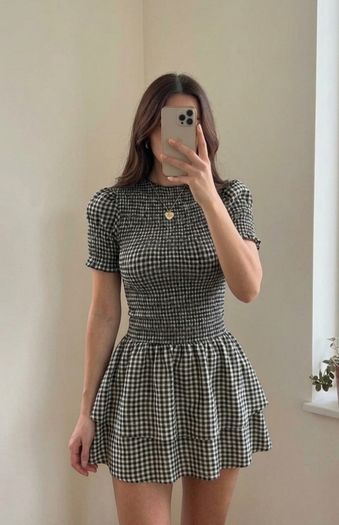 Black and white tiered gingham dress