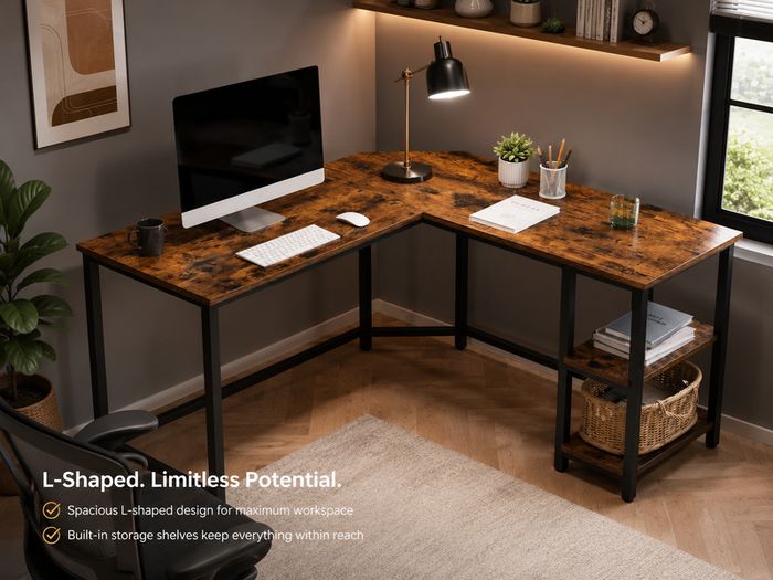 L-Shaped Corner Computer Desk with Storage Shelves