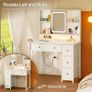 Dressing Table with Adjustable LED Mirror & Built-in USB Power Outlets & RGB Light Strip, Vanity Desk with 5 Fabric Drawers & 3-Layer Shelves, White Makeup Desk 90/40/139cm Image 6