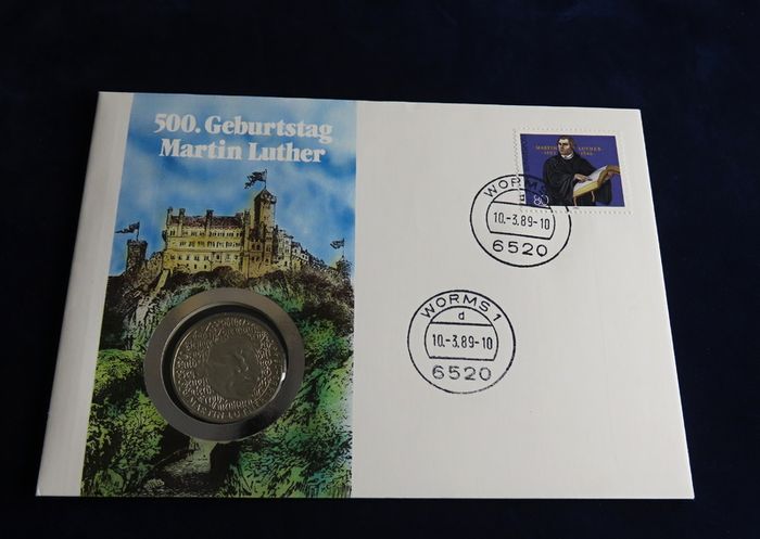 Martin Luther vintage coin cover 1983 stamp 5 Deutsche Mark Martin Luther.