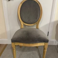 Louis-Style Oval Back Dining Chair, Grey Upholstery, Raw Wood