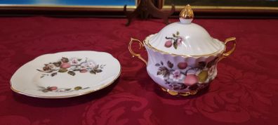 Royal Imperial Fruit Garden Finest Bone China Gold Gilt Two Handled Sugar Bowl With Lid And Underplate Made In England