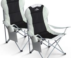 Premium Padded Camping Chairs Set of 2 - Luxury Collapsible Outdoor Seats with Side Pockets & Cup Holder, Lightweight, Heavy-duty & Waterproof for Garden, Fishing, Picnic, Travel (Black)