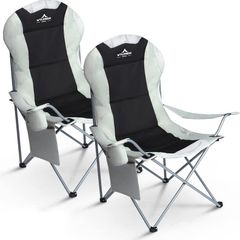 Premium Padded Camping Chairs Set of 2 - Luxury Collapsible Outdoor Seats with Side Pockets & Cup Holder, Lightweight, Heavy-duty & Waterproof for Garden, Fishing, Picnic, Travel (Black)