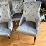 x6 Luxury Plush Silvery Grey Crushed Velvet Dining Chairs with Knocker and Chrome Legs Image 5