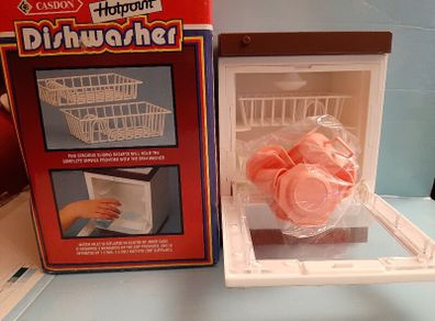 Rare 1988 new toy hotpoint dishwasher and dishes