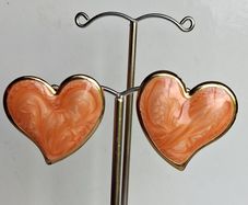 Gold Heart Marbled Orange Enamel Earrings