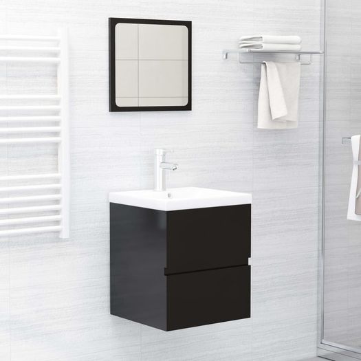 Sink Cabinet with Built-in Basin High Gloss Black Chipboard