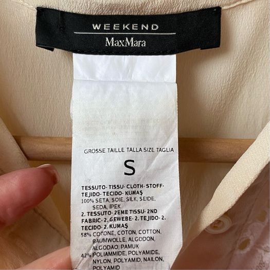 Weekend Max Mara Silk Cream Blouse with Floral Lace Trim Size S