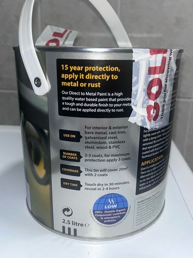 Ronseal metal paint - white 2.5 litre