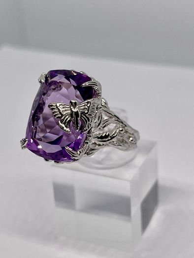 Silver Pink Amethyst Nature Ring