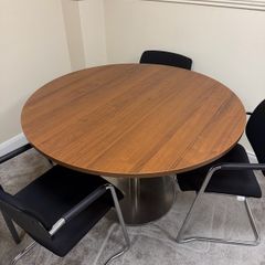 Round Walnut Effect Table with 4 Chairs