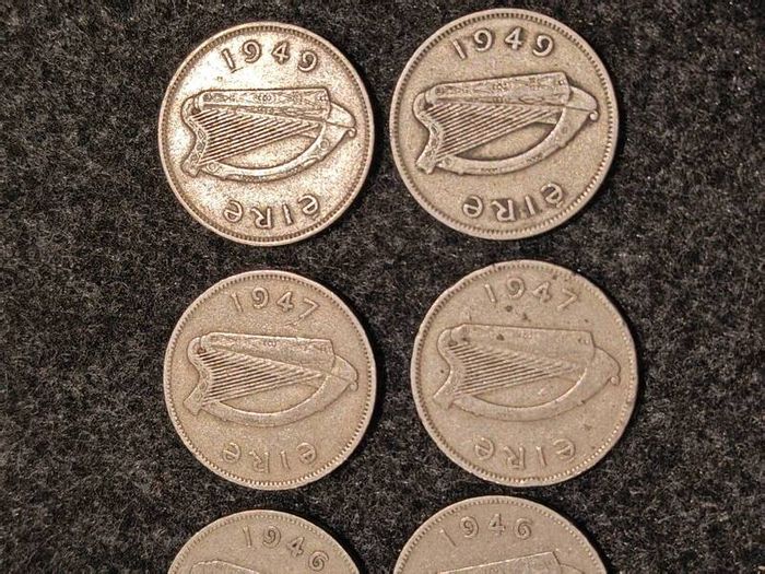 1940s Irish Sixpence SET 1942 Silver 1946 1947 1949 x2 Emergency Issue 7 Coins