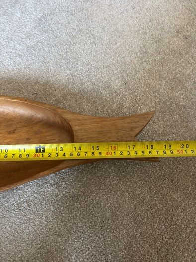 Vintage Hand Carved Wooden Fish Shaped Serving Bowl
