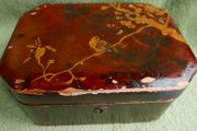 Antique   Wooden Box With Bird And Flowers