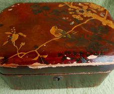 Antique   Wooden Box With Bird And Flowers