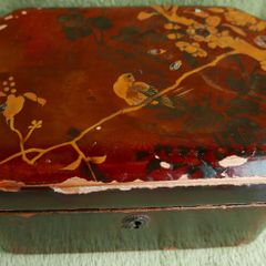 Antique   Wooden Box With Bird And Flowers