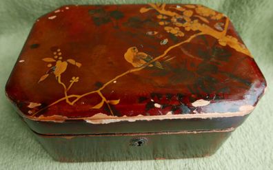 Antique   Wooden Box With Bird And Flowers