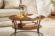 Industrial Round Coffee Table with Shelf