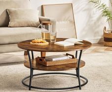 Industrial Round Coffee Table with Shelf