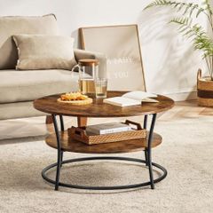 Industrial Round Coffee Table with Shelf