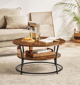 Industrial Round Coffee Table with Shelf