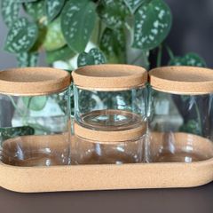 IKEA Glass Storage Jar Set with Cork Lids & Tray