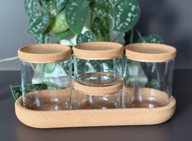 IKEA Glass Storage Jar Set with Cork Lids & Tray