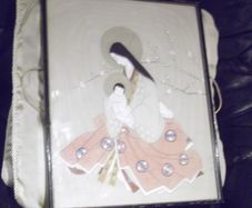 a lovely antique  chinese or japanese   oil painting on silk signed