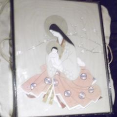 a lovely antique  chinese or japanese   oil painting on silk signed