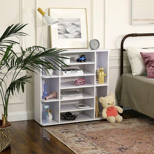 _shoe rack, shoe organizer with adjustable shelf levels, hallway shelf, shoe storage, easy-care melamine coating, 92 x 30 x 88.5 cm, white