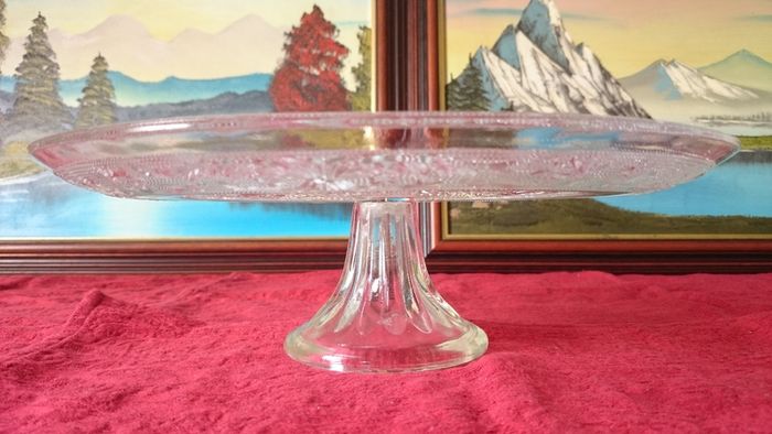 Vintage Cut Glass Art Deco Footed Cake Stand