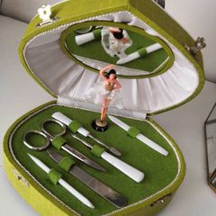 rare vintage Swiss wind up music box with manicure set