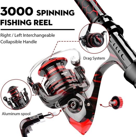 Fishing Rod and Reel Combos, Unique Design With X-Warping Painting, Carbon Fiber Telescopic Fishing Rod with Reel Combo Kit with Tackle Box, Best gift for Fishing Beginner and Angler (FREE POSTAGE)