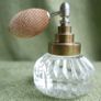 Vintage Iridescent Glass Perfume Bottle and Puffer. Image 3