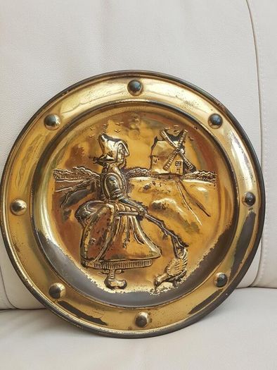 Pair of Vintage Brass Circular Embossed Plate Plaques