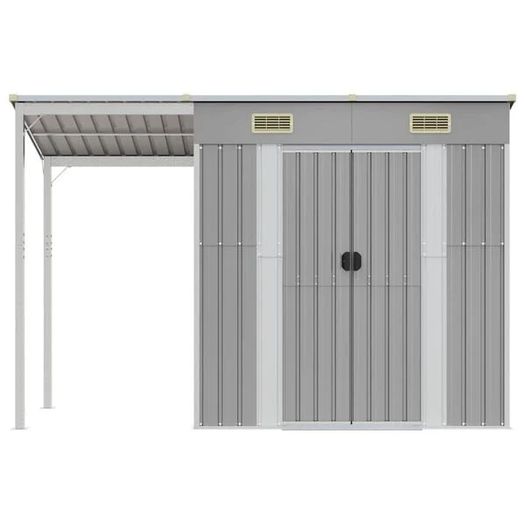 Garden Shed with Extended Roof Light Grey 277x107x181 cm Steel