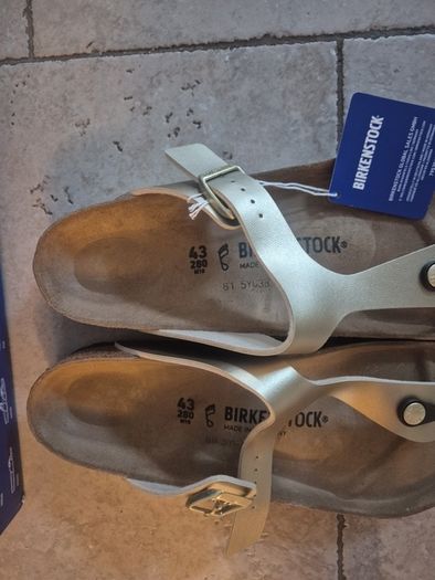 gold Birkenstocks size 43