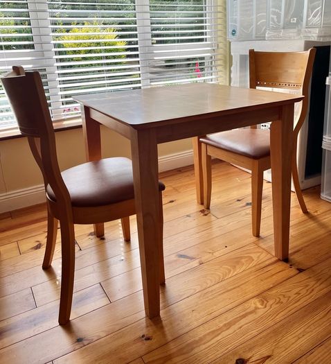 Pine table & two chairs