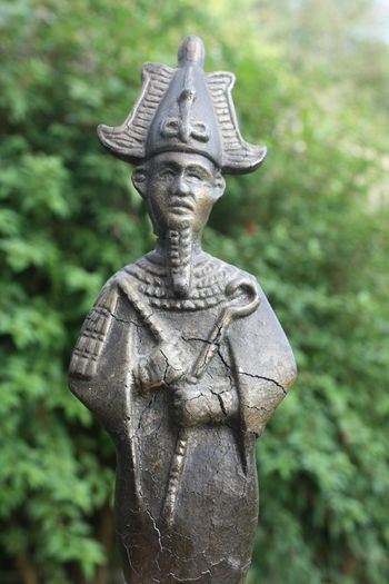 Vintage Egyptian  Figure of Osiris 10" (made of some metal, a few cracks visible in the photos, mounted on a marble base)